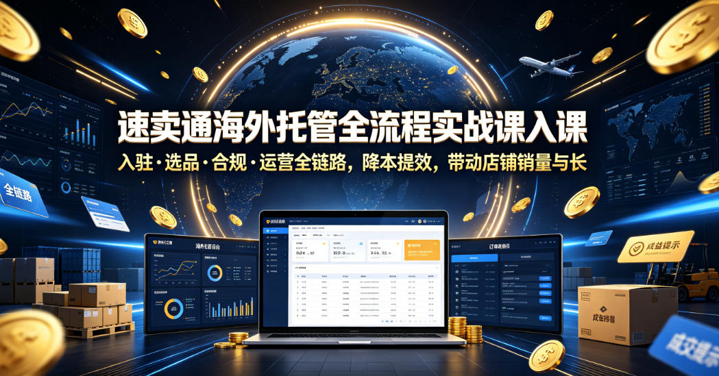 速卖通海外托管全流程实战课入驻・选品・合规・运营全链路，降本提效，带动店铺销量与收益增长-惠声资源站