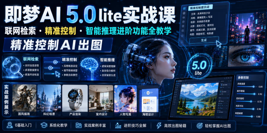 即梦AI 5.0 lite实战课，联网检索・精准控制・智能推理进阶功能全教学，精准控制AI出图-惠声资源站