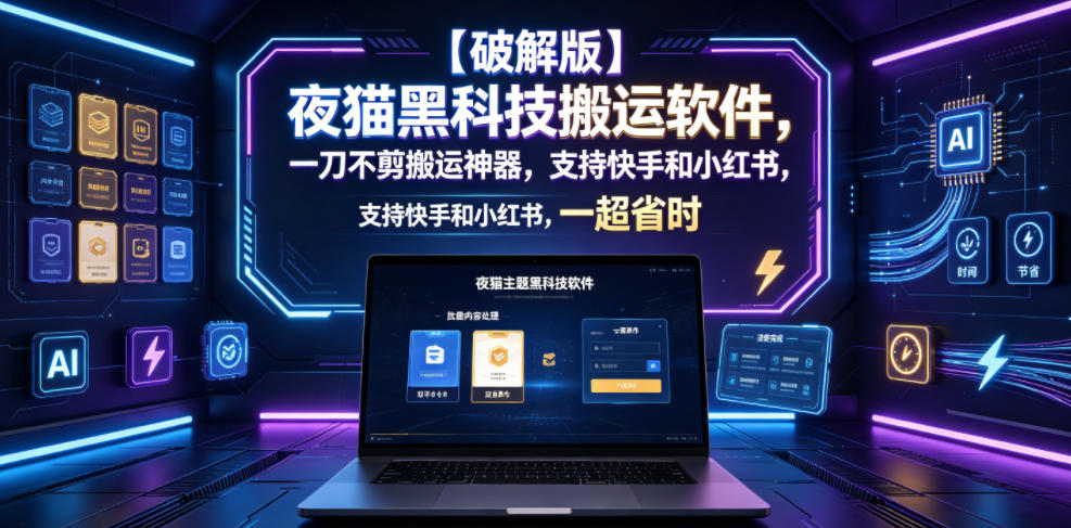 【破解版】夜猫黑科技搬运软件，一刀不剪搬运神器，支持快手和小红书，一键搬运超省时！-惠声资源站