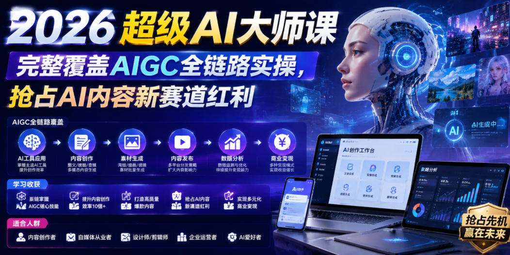 2026超级AI大师课，完整覆盖AIGC全链路实操，抢占AI内容新赛道红利-惠声资源站