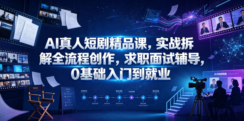 AI真人短剧精品课，实战拆解全流程创作，求职面试辅导，0基础入门到就业-惠声资源站
