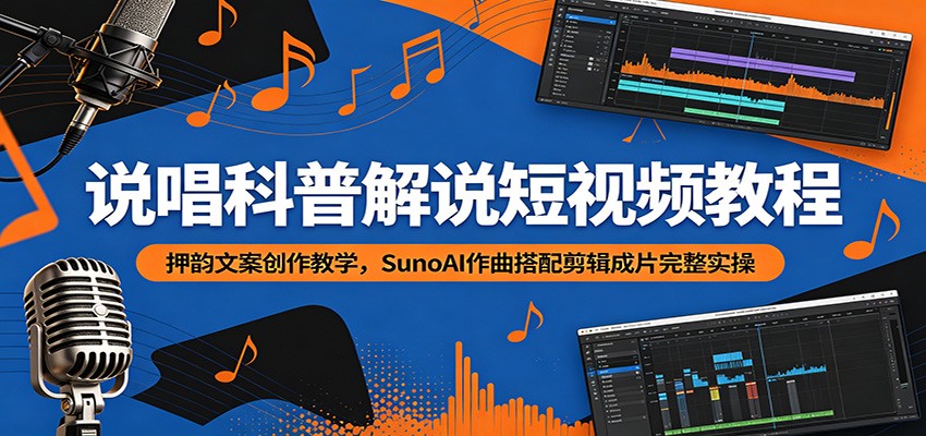 说唱科普解说短视频教程：押韵文案创作教学，SunoAI作曲搭配剪辑成片完整实操-惠声资源站