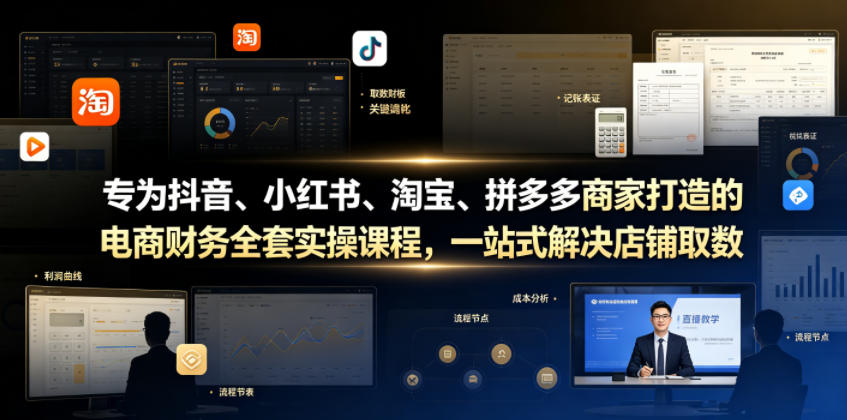 专为抖音、小红书、淘宝、拼多多商家打造的电商财务全套实操课程，一站式解决店铺取数、记账、报税全流程难题-惠声资源站