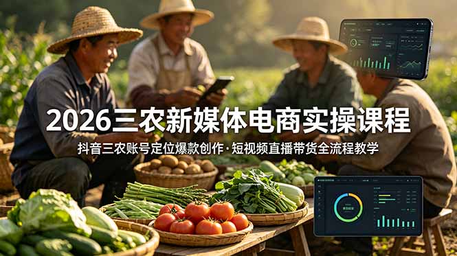2026三农新媒体电商实操课程：抖音三农账号定位爆款创作，短视频直播带货全流程教学-惠声资源站