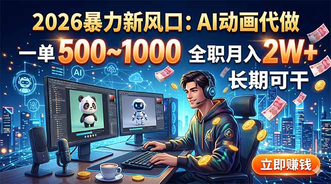 2026暴力新风口：AI动画代做，一单500~1000，全职月入2W+，长期可干-惠声资源站