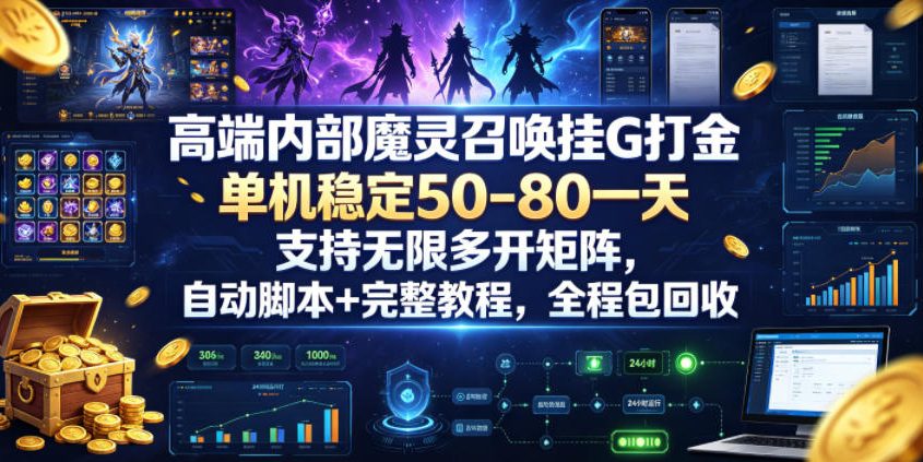 高端内部魔灵召唤挂G打金，单机稳定50-80一天，支持无限多开矩阵，自动脚本+完整教程，全程包回收【揭秘】-惠声资源站