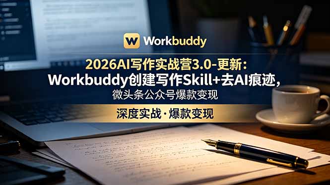 2026AI写作实战营3.0-更新：Workbuddy创建写作Skill+去AI痕迹，微头条公众号爆款变现-惠声资源站