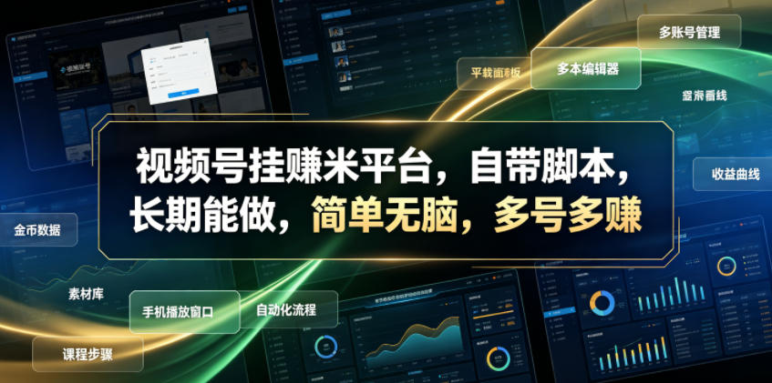 视频号挂賺米平台，自带脚本，长期能做，简单无脑，多号多賺【揭秘】-惠声资源站
