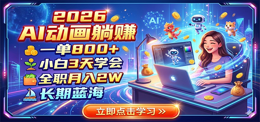 2026 AI动画躺赚：一单800+，小白3天学会，全职月入2W，长期蓝海-惠声资源站