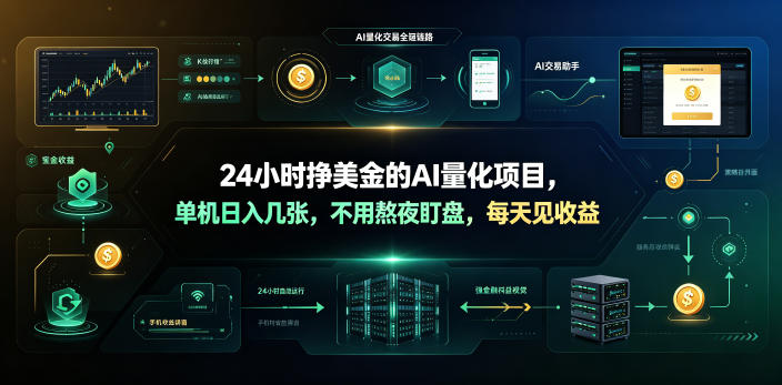 24小时挣美金的AI量化项目，单机日入几十美刀，不用熬夜盯盘，每天见收益【揭秘】-惠声资源站