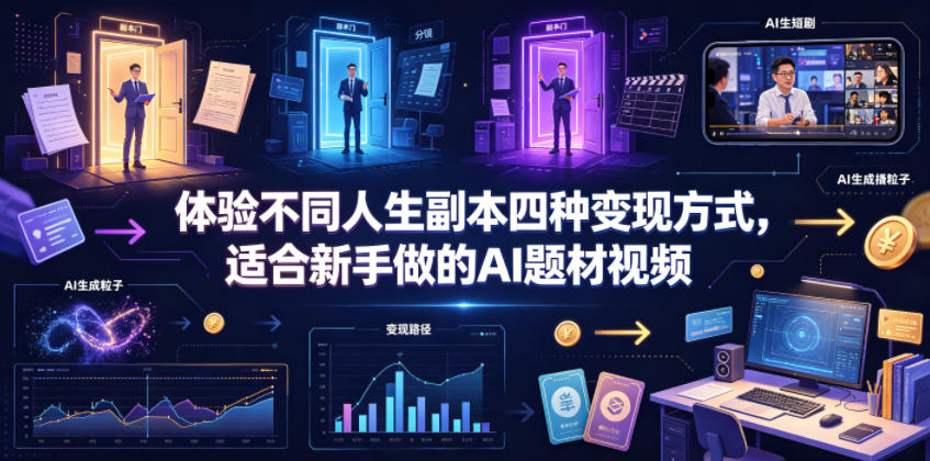体验不同人生副本四种变现方式，适合新手做的AI题材视频-惠声资源站