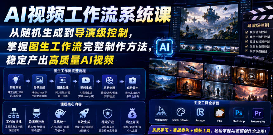 AI视频工作流系统课，从随机生成到导演级控制，掌握图生工作流完整制作方法，稳定产出高质量AI视频-惠声资源站