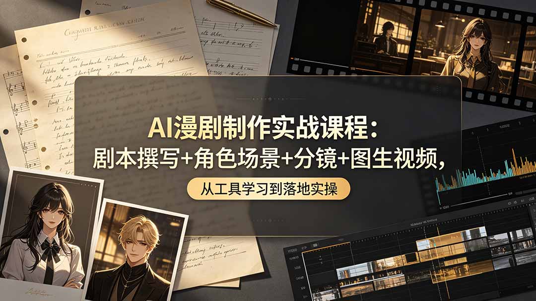 AI漫剧制作实战课程：剧本撰写+角色场景+分镜+图生视频，从工具学习到落地实操-惠声资源站