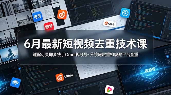 6月最新短视频去重技术课，适配可灵即梦快手Omni视频号，分镜底层重构规避平台查重-惠声资源站