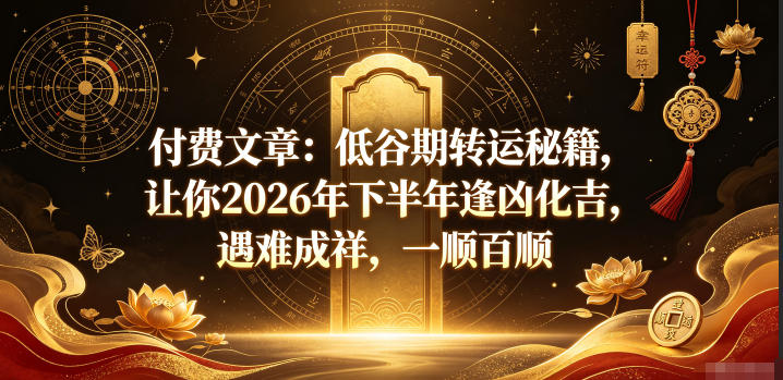 付费文章：低谷期转运秘籍，让你2026年下半年逢凶化吉，遇难成祥，一顺百顺-惠声资源站