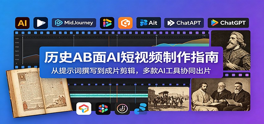 历史AB面AI短视频制作指南：从提示词撰写到成片剪辑，多款AI工具协同出片-惠声资源站