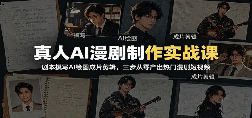 真人AI漫剧制作实战课：剧本撰写AI绘图成片剪辑，三步从零产出热门漫剧短视频-惠声资源站