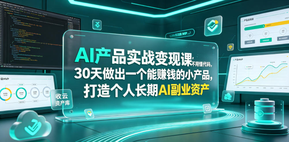 AI产品实战变现课，不用懂代码，30天做出一个能賺钱的小产品，打造个人长期AI副业资产-惠声资源站
