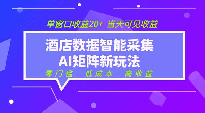 2026酒店数据采集ai智能矩阵新风口  低成本   高收益   当天见收益   单窗口20+-惠声资源站