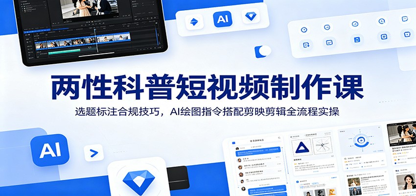 两性科普短视频制作课：选题标注合规技巧，AI绘图指令搭配剪映剪辑全流程实操-惠声资源站