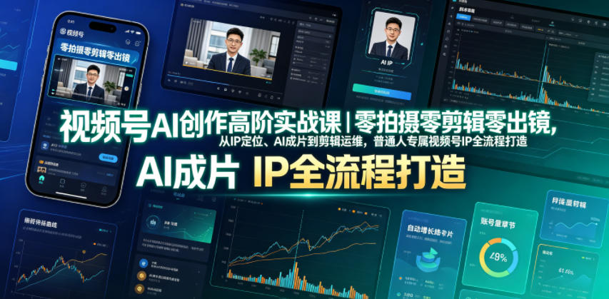 视频号AI创作高阶实战课｜零拍摄零剪辑零出镜，从IP定位、AI成片到剪辑运维，普通人专属视频号IP全流程打造-惠声资源站