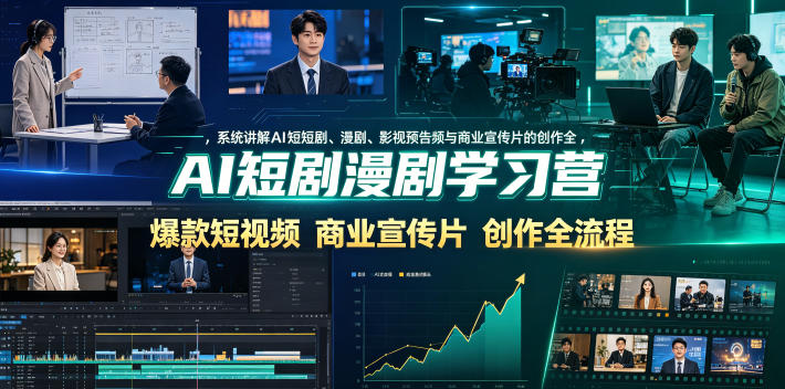 AI短剧漫剧学习营，系统讲解AI短剧、漫剧、影视预告片、爆款短视频与商业宣传片的创作全流程-惠声资源站