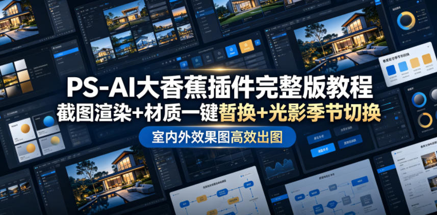 PS-AI大香蕉插件完整版教程，截图渲染+材质一键替换+光影季节切换，室内外效果图高效出图高阶课程-惠声资源站