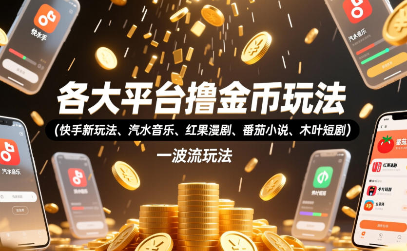 各大平台撸金币玩法(快手新玩法、汽水音乐、红果漫剧、番茄小说、木叶短剧)，一波流玩法(收费398元的教程)-惠声资源站