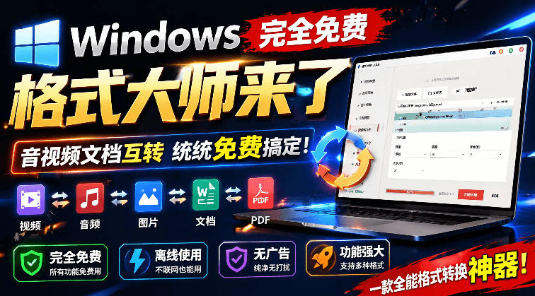 Windows完全免费格式大师来了，音视频文档互转统统免费搞定！免费无广，离线使用格式大师-惠声资源站