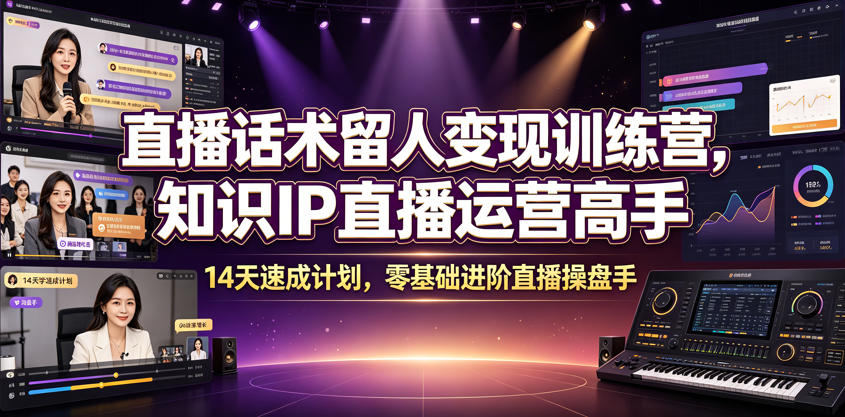 直播话术留人变现训练营，知识IP直播运营高手，14天速成计划，零基础进阶直播操盘手-惠声资源站
