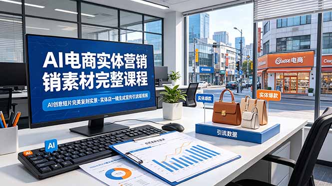 AI电商实体营销素材完整课程，AI创意短片完美复刻实景，实体店一键生成宣传引流短视频-惠声资源站