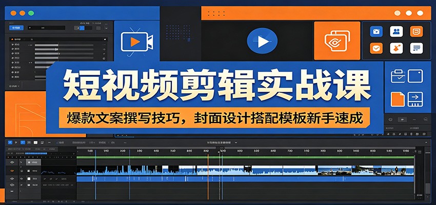 短视频剪辑实战课：爆款文案撰写技巧，封面设计搭配模板新手速成-惠声资源站