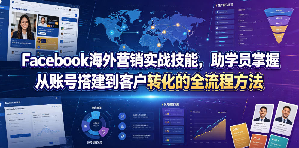 Facebook海外营销实战技能，助学员掌握从账号搭建到客户转化的全流程方法-惠声资源站