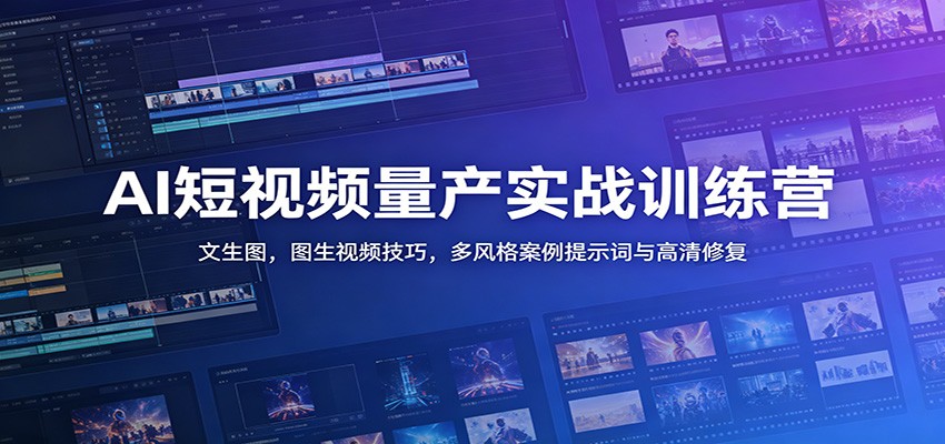 AI短视频量产实战训练营：文生图，图生视频技巧，多风格案例提示词与高清修复-惠声资源站