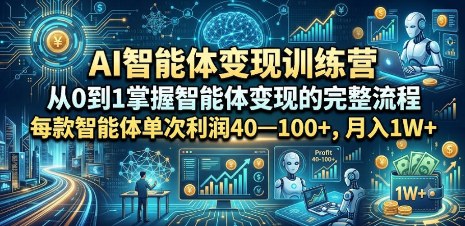 AI智能体变现训练营，从0到1掌握智能体变现的完整流程，每款智能体单次利润40—100+，月入1W+-惠声资源站