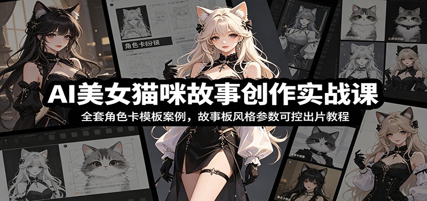 AI美女猫咪故事创作实战课：全套角色卡模板案例，故事板风格参数可控出片教程-惠声资源站