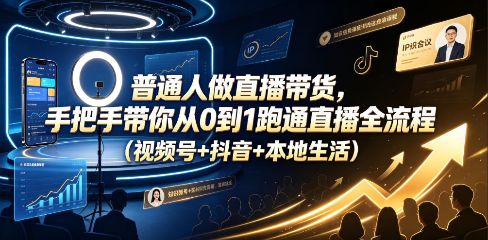 普通人做直播带货，手把手带你从0到1跑通直播全流程(视频号+抖音+本地生活)-惠声资源站