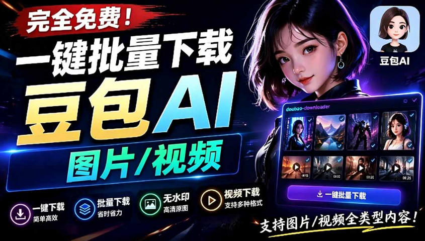 Github最新发布！一键批量下载豆包AI无水印图片/视频，简单易用，自动解析提示词-惠声资源站