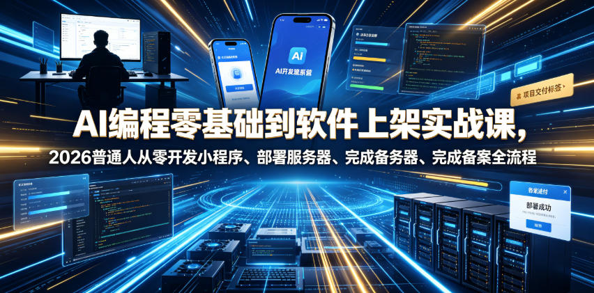 AI编程零基础到软件上架实战课，2026普通人从零开发小程序、部署服务器、完成备案全流程项目落地教程-惠声资源站