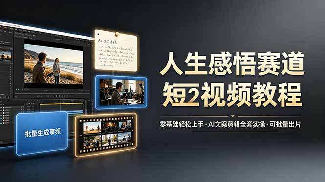 人生感悟赛道短视频教程，零基础轻松上手，AI文案剪辑全套实操可批量出片-惠声资源站