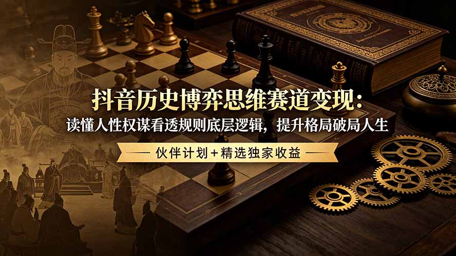 抖音历史博弈思维赛道变现：读懂人性权谋看透规则底层逻辑，提升格局破局人生，伙伴计划+精选独家收益-惠声资源站