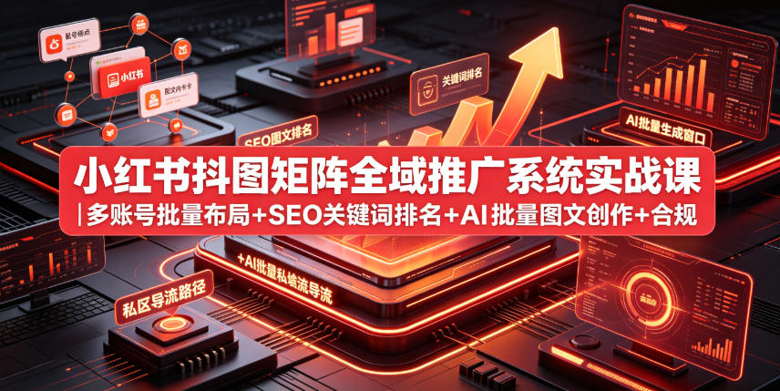小红书抖图矩阵全域推广系统实战课｜多账号批量布局+SEO关键词排名+AI批量图文创作+合规私域导流完整落地教程-惠声资源站