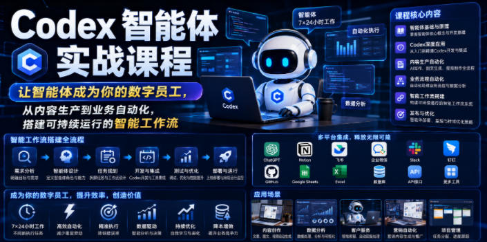 Codex智能体实战课程，让智能体成为你的数字员工，从内容生产到业务自动化，搭建可持续运行的智能工作流-惠声资源站