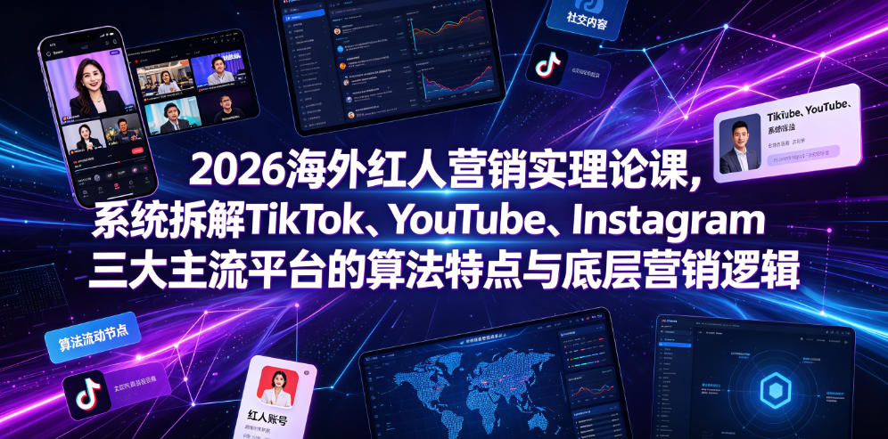 2026海外红人营销实理论课，系统拆解TikTok、YouTube、Instagram三大主流平台的算法特点与底层营销逻辑-惠声资源站