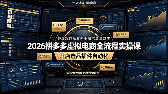 2026拼多多虚拟电商全流程实操课，开店选品插件自动化，多店矩阵运营新手避坑全套教学-惠声资源站
