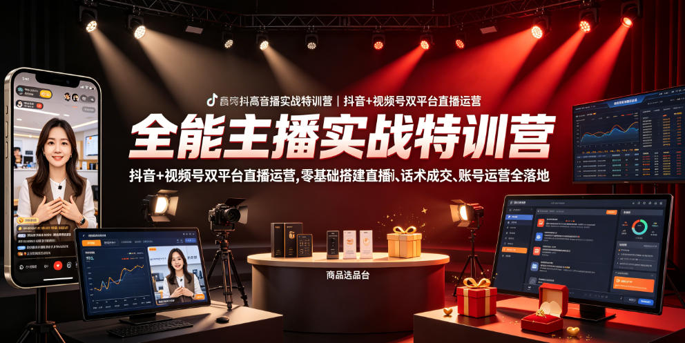 全能主播实战特训营｜抖音+视频号双平台直播运营，零基础搭建直播间、精准选品、话术成交、账号运营全落地-惠声资源站