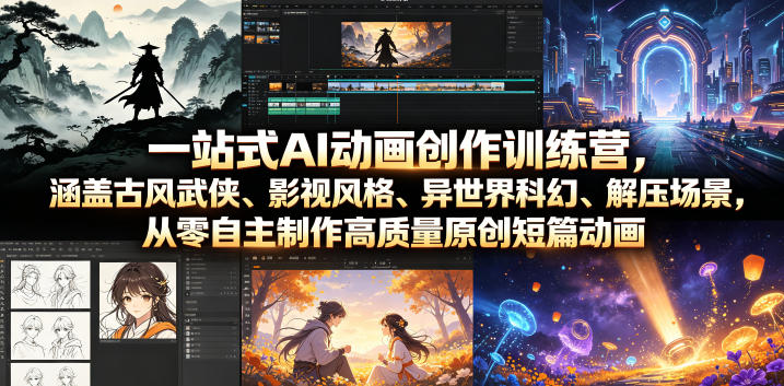 一站式AI动画创作训练营，涵盖古风武侠、影视风格、异世界科幻、解压场景，从零自主制作高质量原创短篇动画-惠声资源站