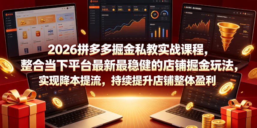 2026拼多多掘金私教实战课程，整合当下平台最新最稳健的店铺掘金玩法，实现降本提流，持续提升店铺整体盈利-惠声资源站