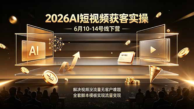 2026AI短视频获客实操6月10-14号线下营，解决视频没流量无客户难题，全套脚本模板实现流量变现-惠声资源站
