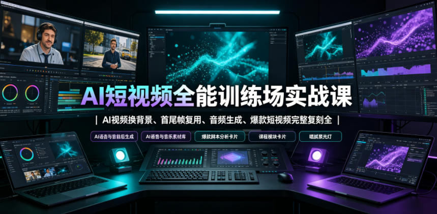 AI短视频全能训练场实战课｜AI视频换背景、首尾帧复用、音频生成、爆款短视频完整复刻全套实操教学-惠声资源站